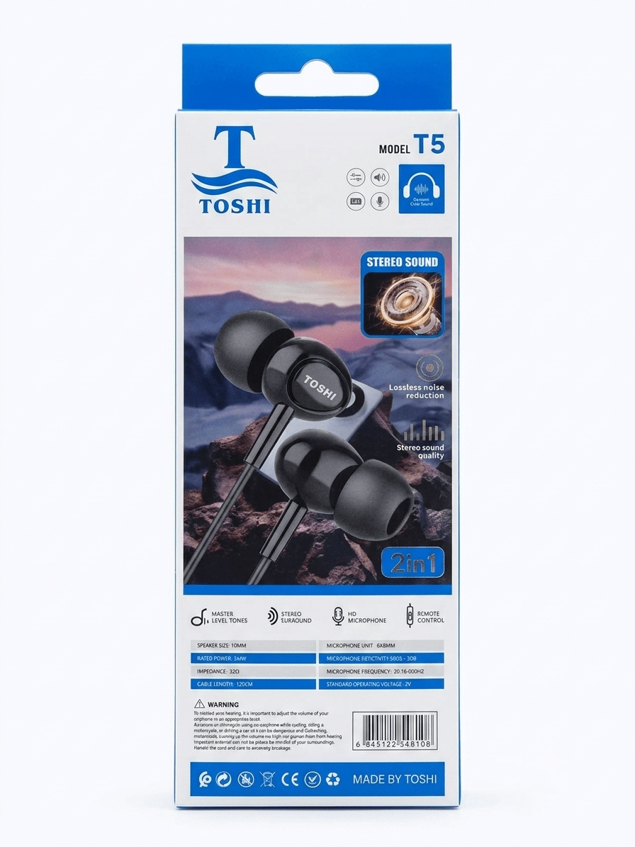TOSHI T5 Wired In-Ear Earphones with HD Microphone - Image 4