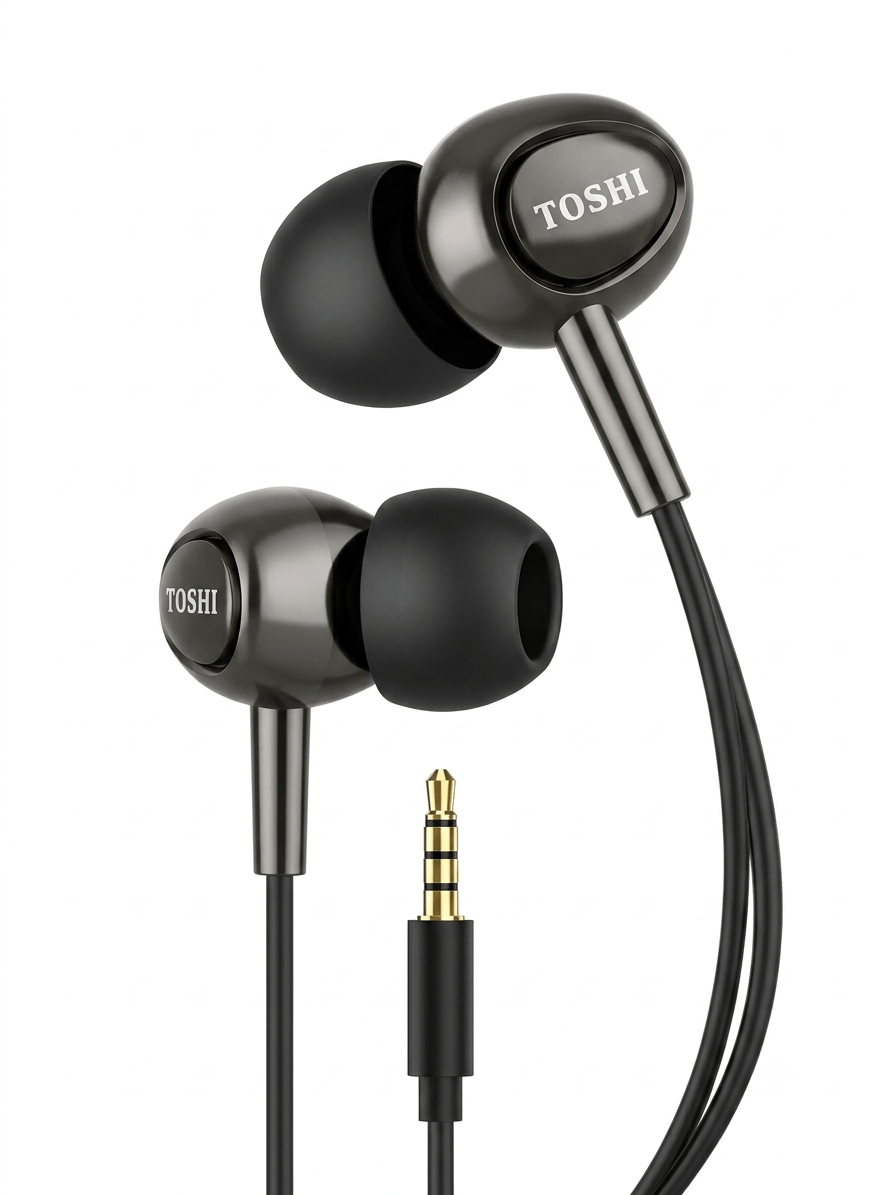 TOSHI T5 wired in-ear earphones front view with HD microphone