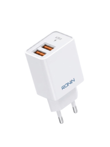 RONIN R-615 Smart Charger with Dual USB Ports and Type-C Cable